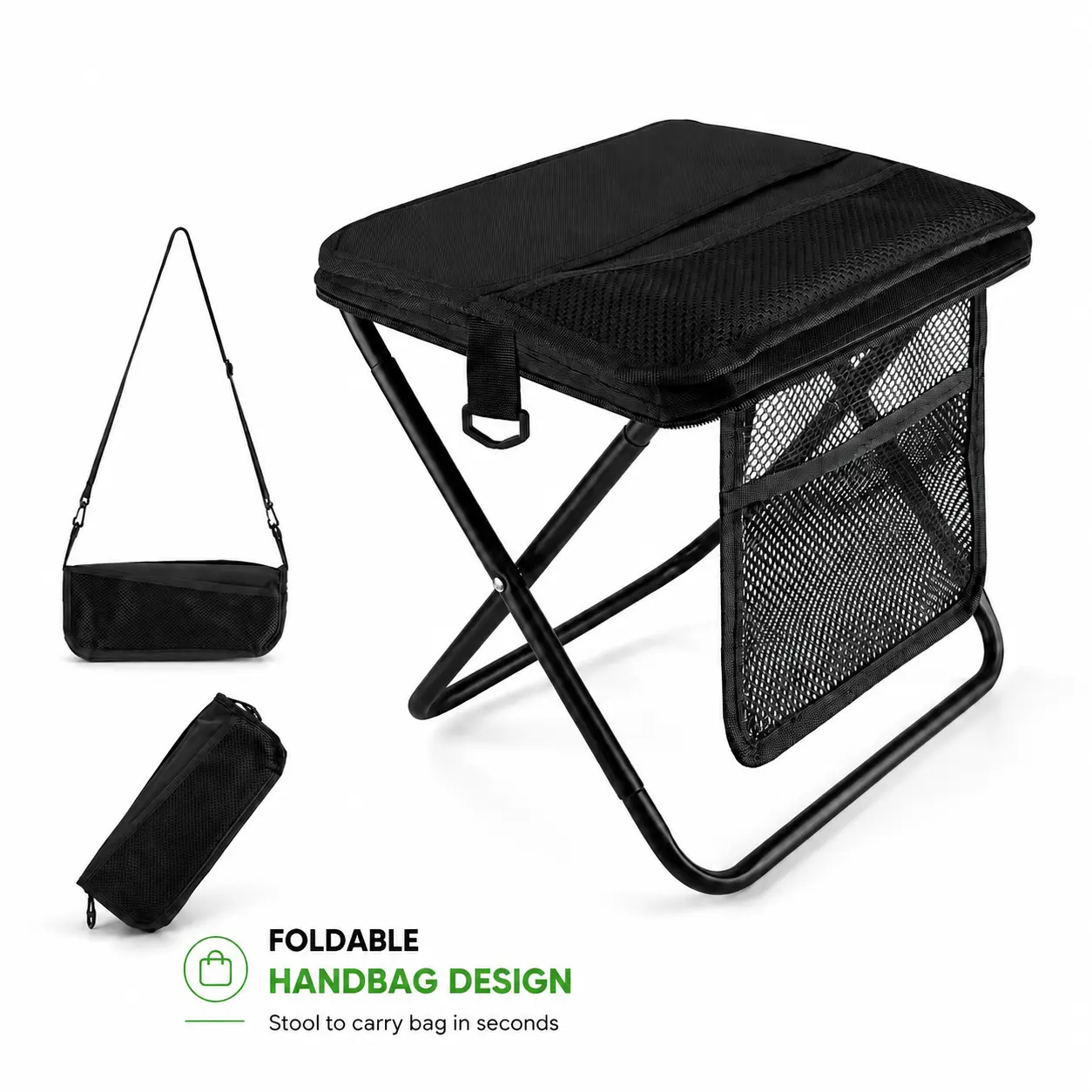 Portable Collapsible Stool, Handbag-Style Folding Camping Stool with Shoulder Strap, Lightweight Compact Foldable Backpack Stool, Portable Seats & Stools for Adults, Ideal for Fishing, Hiking, Camping, Picnic, Garden & Outdoor Work