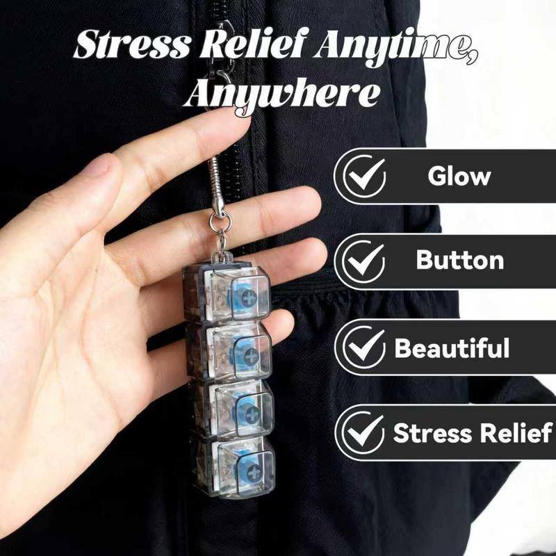 Glowing Keyboard Fidget Toy, 4-In-1 Decompression Button Keychain, Stress Relief Finger Clicker, Transparent Color