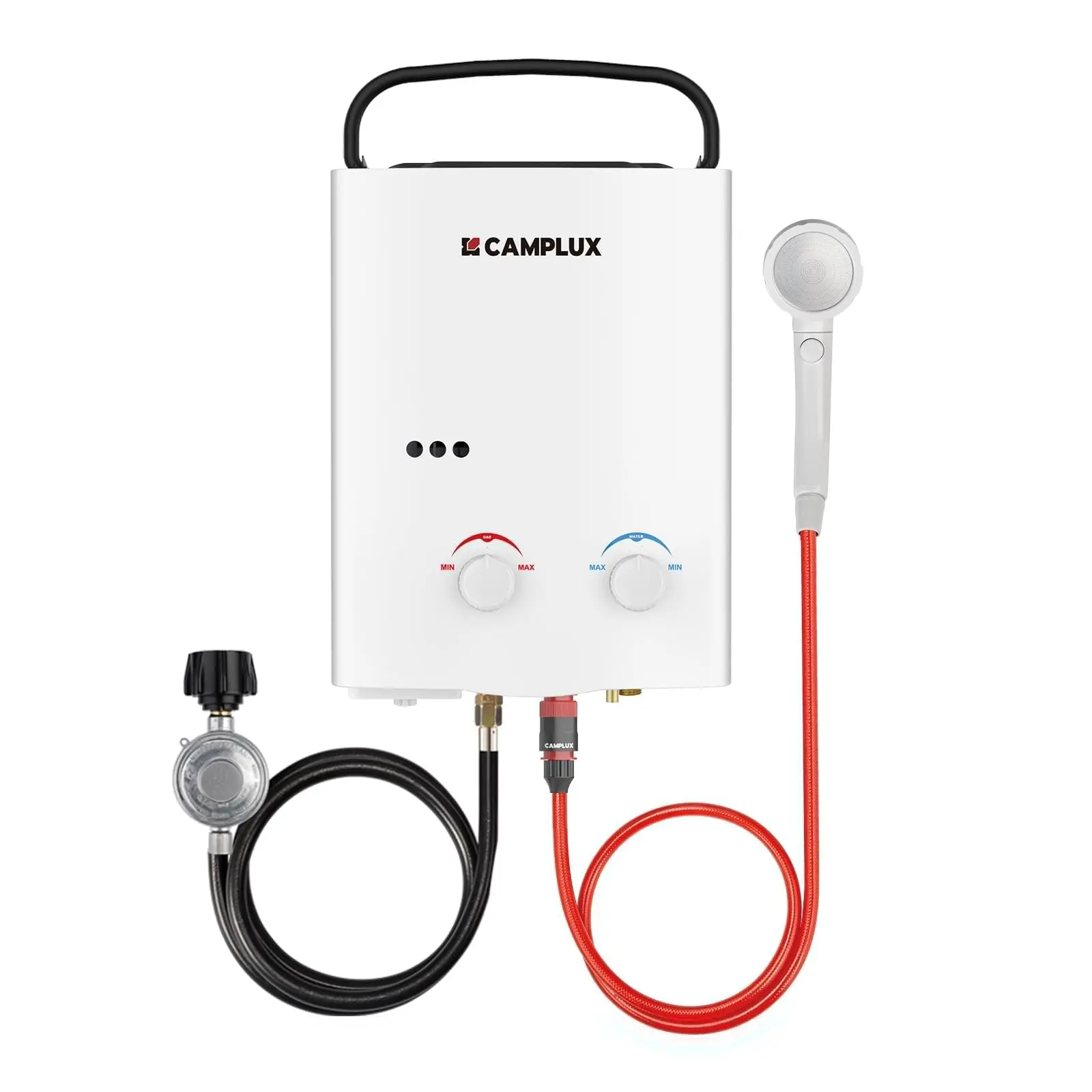 CAMPLUX Multifunction Portable Tankless Water Heater - 1.32GPM On-Demand Hot Water, Low Pressure Start, Compact Handheld for Camping Showers, Outdoor RV Use, Durable Design