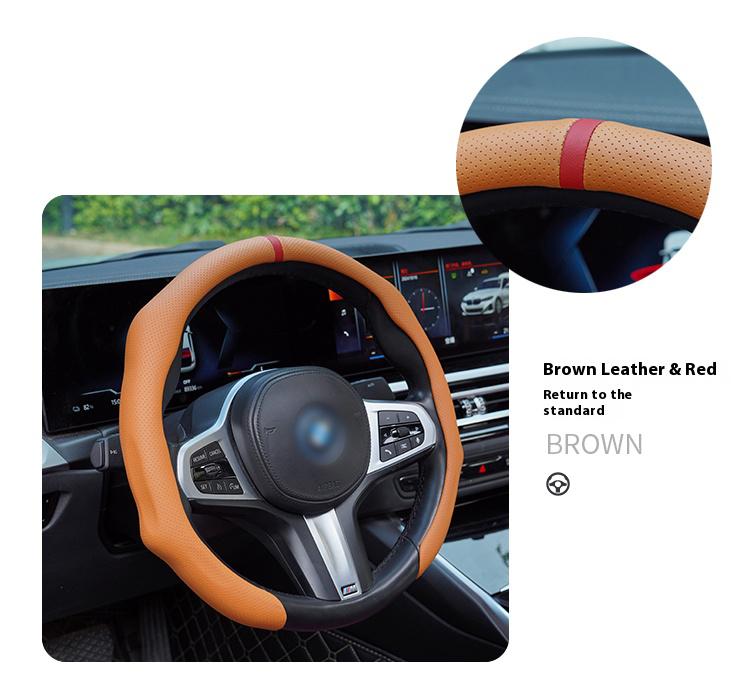 Napa Nappa Leather 15Inch 5D Premium Steering Wheel Cover Ultra-Thin Breathable Anti-Slip Sweat-Resistant Easy Install Universal Fit Enhance Driving Safety Comfort Must-Have Car Essential White