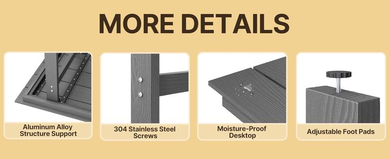 Gizoon 7 Piece HIPS Patio Furniture Set, Dining Table and Chairs for 6, Outdoor Dining Table Sets with Umbrella Hole, Patio Dining Set for Garden, Backyard, Lawn, Grey