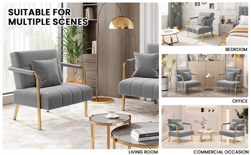 Yaheetech Velvet Accent Armchair with Cozy Pillow, 30″ W Oversized Lounge Chair with Gold Metal Frame for Living Room Bedroom Office