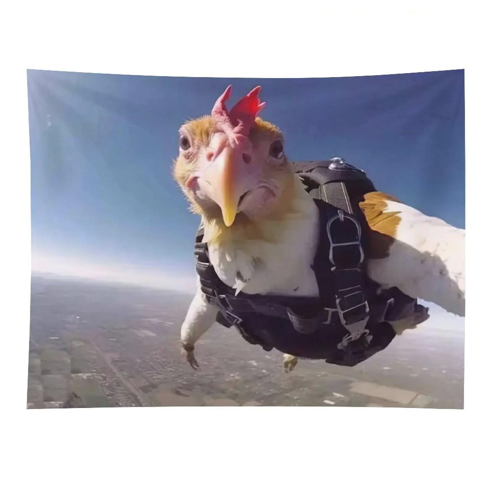 Skydiving Chicken Tapestry Funny Animal Parachute Meme Wall Hanging for Bedroom Dorm Decor