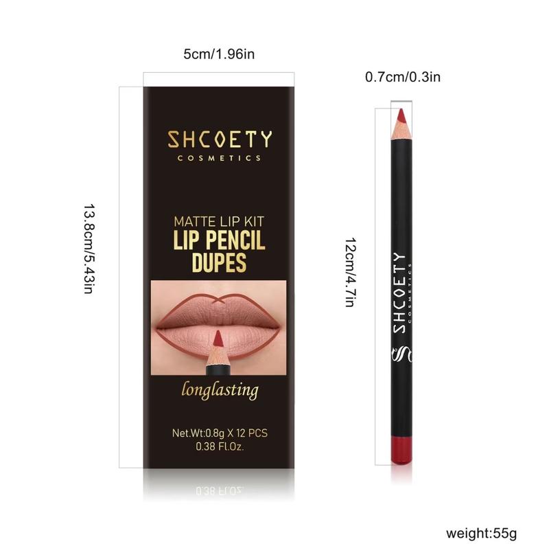 SHCOETY Cosmetics Matte Lip Liner Set - 12 Counts/Box, Long-Lasting, Waterproof, Easy Coloring Pencils, Multicolor, Beginner-Friendly, Professional Daily Makeup Kit