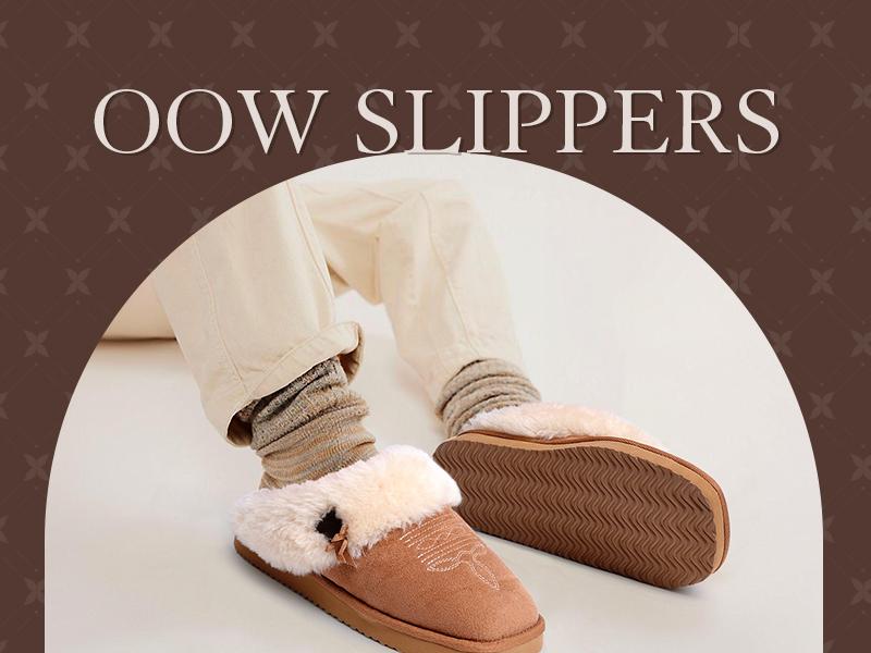 OOW Western Fluffy Slippers for Women Memory Foam Comfy House Cowgirl Boot Slippers for Bedroom Indoor Square Toe Winter Walking Shoes Chestnut