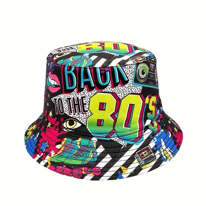 Beach Cap - Back to the 80s Design Colorful Patterned Hat in Polyester for Nostalgic Retro Fashion Versatile Use Ideal for Beach Trips & Casual Outings Vintage