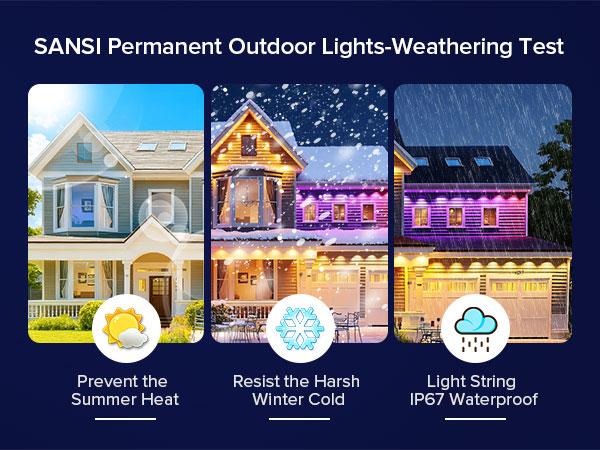 SANSI 100FT Permanent Outdoor Lights 6 x LED Strips Smart LED Lights 90 Scene Modes for Outside DIY Lighting Themes for Halloween Decorations IP67 Waterproof Works with Alexa Google Assistant TikTokShopBlackFriday