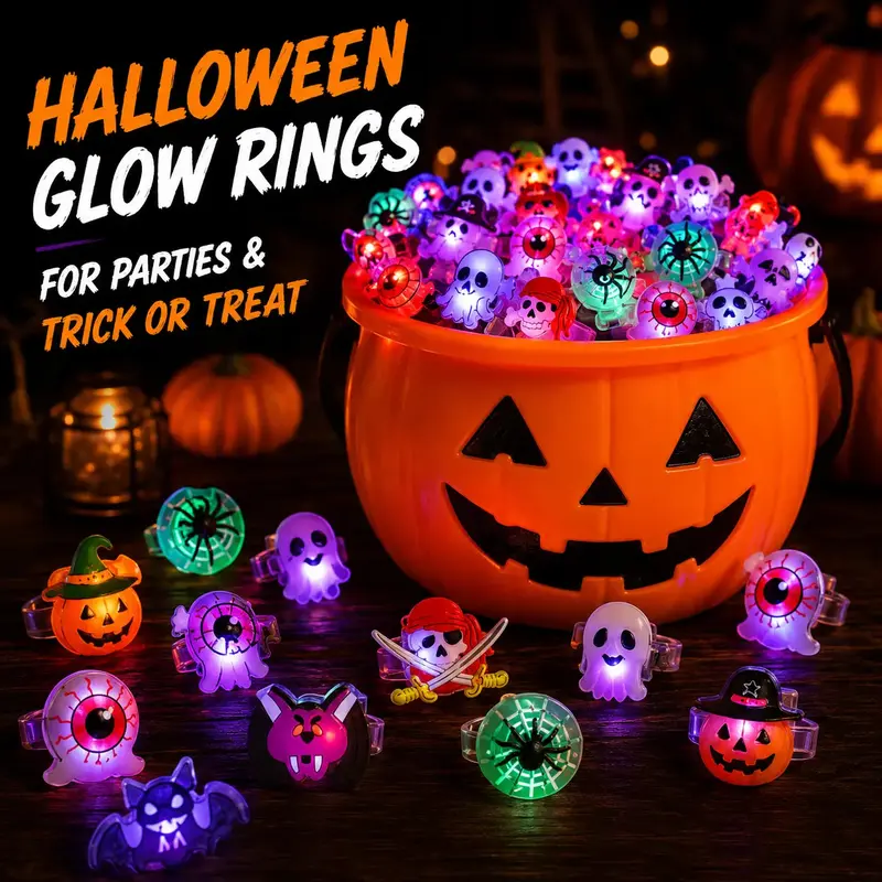 50pcs Glow Flashing LED Halloween Rings with LED Lights, Child Festive Party Favors, Halloween Goody Bag Basket Stuffers Fillers 50pcs Glow Flashing LED Halloween Rings with LED Lights, Child Festive Party Favors, Halloween Goody Bag Basket Stuffers Fillers