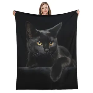 Cozy Soft Flannel Black Cat Throw Blanket - Ideal for Sofa, Bed, Office, Shawl, Leg Warmer, and Camping - Perfect Gift for Cat Lovers