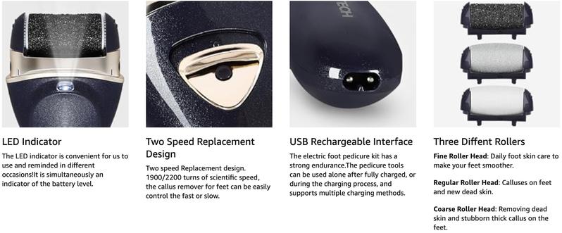 Pritech Rechargeable Portable Electric Feet Callus Remover, Great for Dry Skin Dead Skin, Severely Cracked Dry Skin, Suitable for Home and Nail Salon, Foot File Pedicure Kit, Ideal Spring and Summer Gift