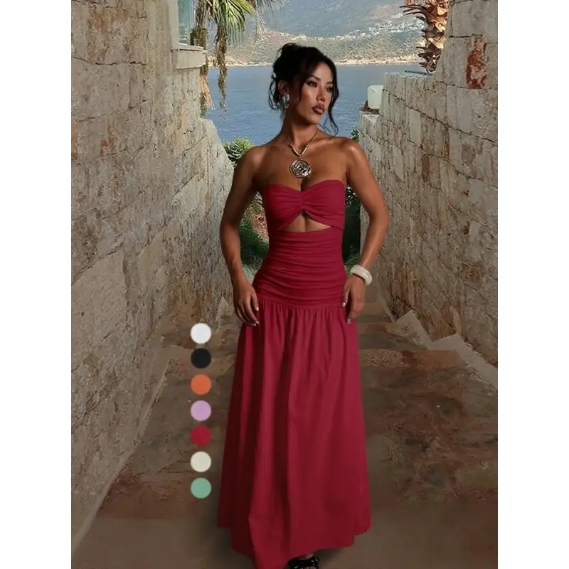 Women's Sleeveless Hollow Out A-Line Dress, Two Fabric Patchwork Design, Micro-Transparent Material, Beachwear Long Skirt - TikTok Shop Women's Sleeveless Hollow Out A-Line Dress, Two Fabric Patchwork Design, Micro-Transparent Material, Beachwear Long Skirt - TikTok Shop