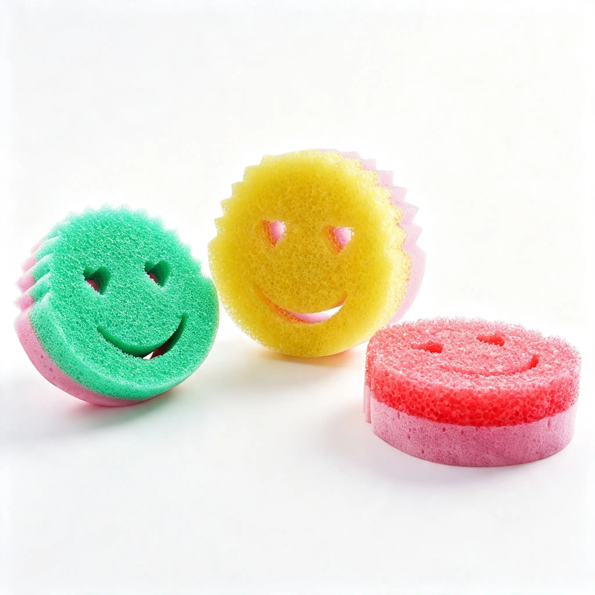 Cute Heart Eyes Smiley Face Design Temperature-Sensitive Dual-Sided Kitchen Scrub Sponge, Quick-Dry Antimicrobial Reusable Home Care Tool for Kitchen, Car Detailing