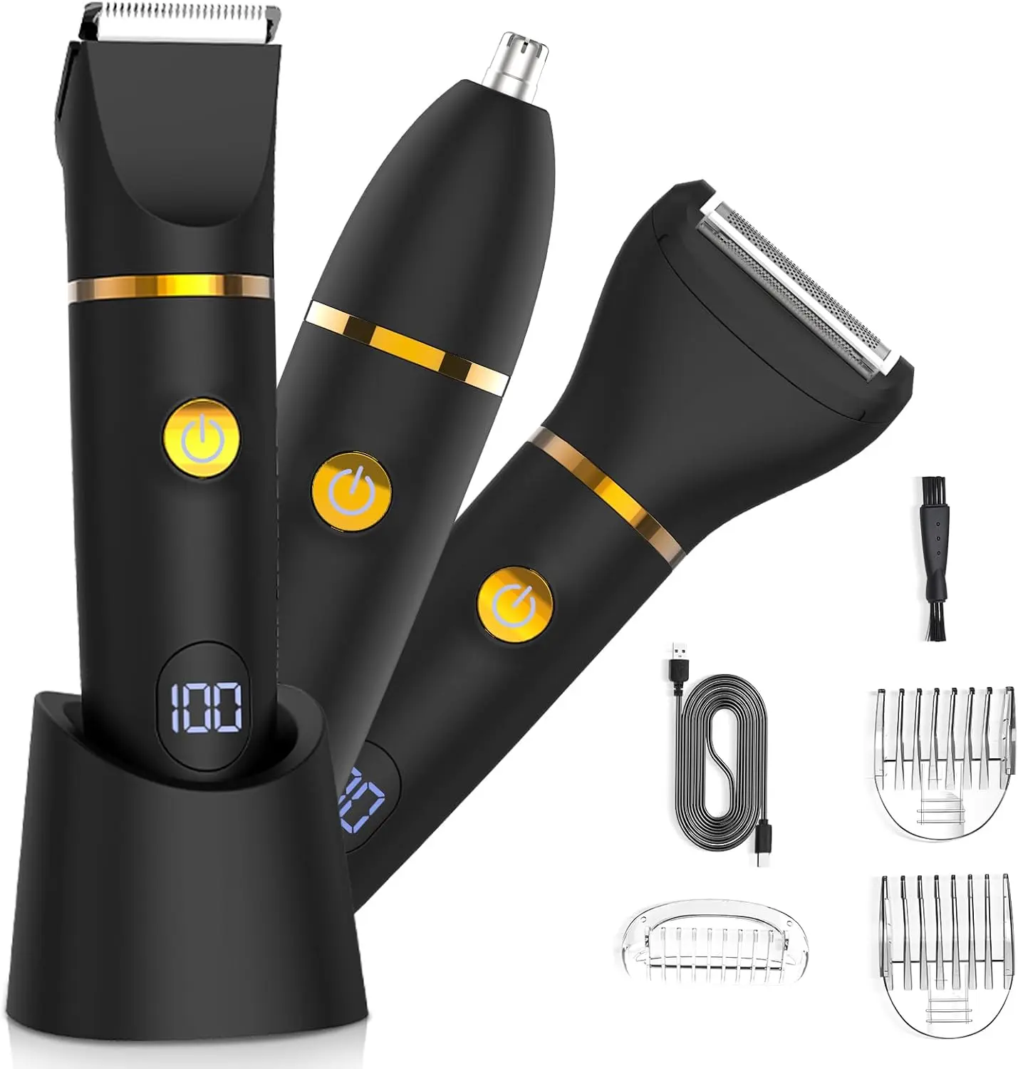Men's 3-in-1 High Quality Hair Removal Trimmer, Multifunction Body Grooming Kit with Groin Ball Trimmer & Cordless Electric Razor, IPX7 Waterproof Wet/Dry, Black (Men's Stuff, Guys Gifts, Father's Day Gift),back to school,back to school haul