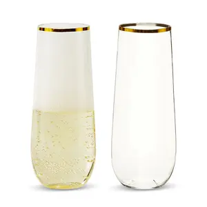 9oz 24oz Disposable Case Stemless Champagne Flutes | Plastic Toasting Glasses for Champagne, Sparkling Wine | BPA-Free party drink iced coffee