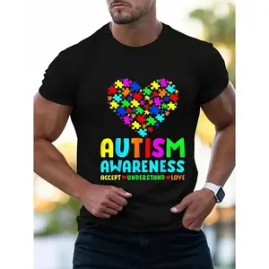 Autism awareness cotton t-shirt for men women puzzle heart love accept understand