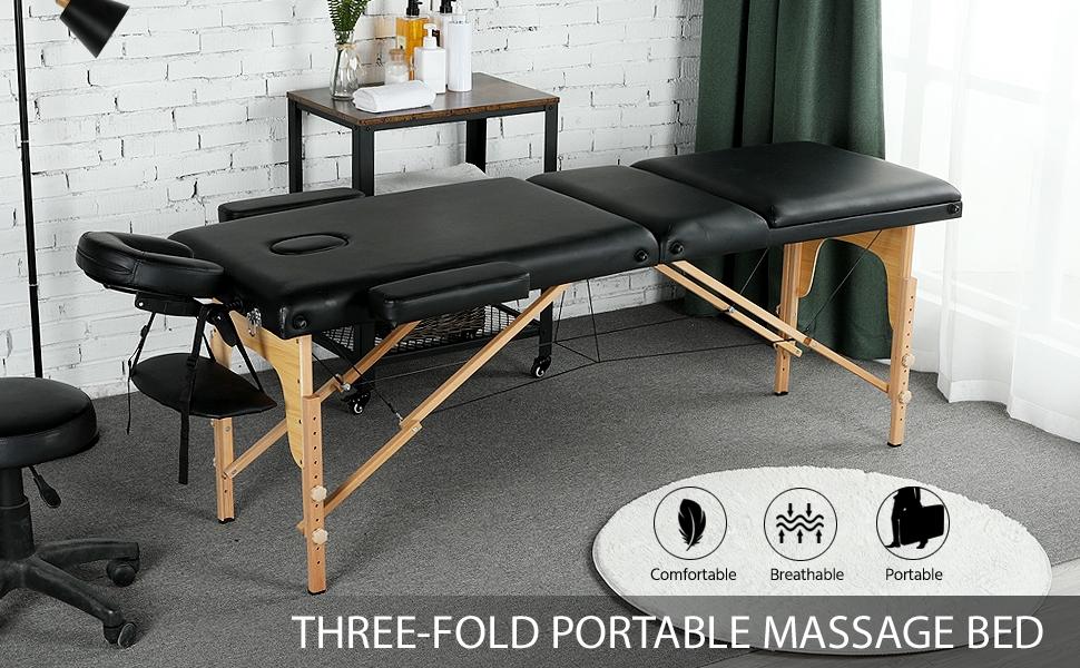 Yaheetech Adjustable Massage Bed 2/3 Sections Folding Portable Spa Table with Headrest Armrest Hand Pallet Salon Bed Ergonomic Design Beech Wood Frame - Massagetable