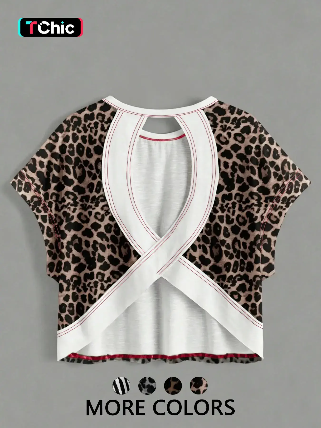 Women's Leopard Print Criss Cross Back Cutout Crop Top, Batwing Sleeve Loose T-Shirt, Casual Stylish Tee, Y2K Baddie Streetwear Vibe, Party & Music Festival Tops
