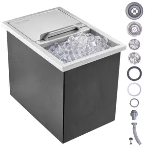 VEVOR Drop in Ice Chest,  , 18"L x 12"W x 14.5"H Stainless Steel Ice Cooler, Commercial Ice Bin with Sliding Cover, 40.9 qt Outdoor Kitchen Ice Bar, Drain-pipe and Drain Plug Included, for Cold Wine Beer Utensils Indoor