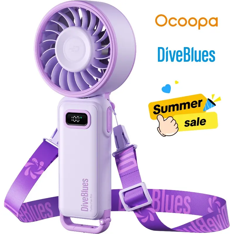 DiveBlues Rechargeable Portable Fan 15 Hours LED Display 100 Gear Speed Strong Airflow Handheld Fan For Travel Outdoor Activities Cimmuting Camping Beach Bedroom Indoor Office Desk Concerts Multifunctional Fans Lightweight Battery Powered Fan