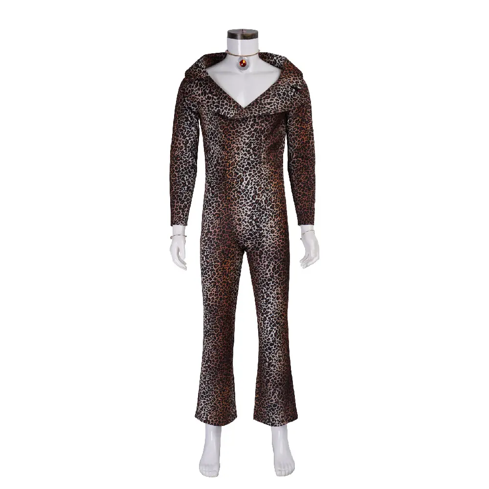 Unisex Ruby Rhod Leopard Print Bodysuit Jumpsuit with Necklace Bracelet for Halloween
