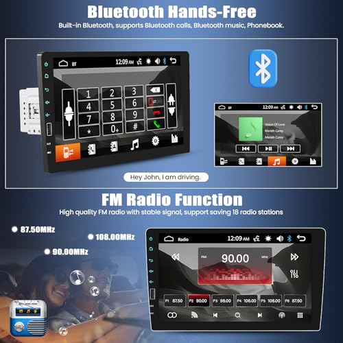 1080P Touch Screen Single Din Car Stereo,9 Inch 1 Din Car Radio with Mirror Link Bluetooth Hands-Free Call FM Radio Car Audio Support SWC USB EQ Backup Camera