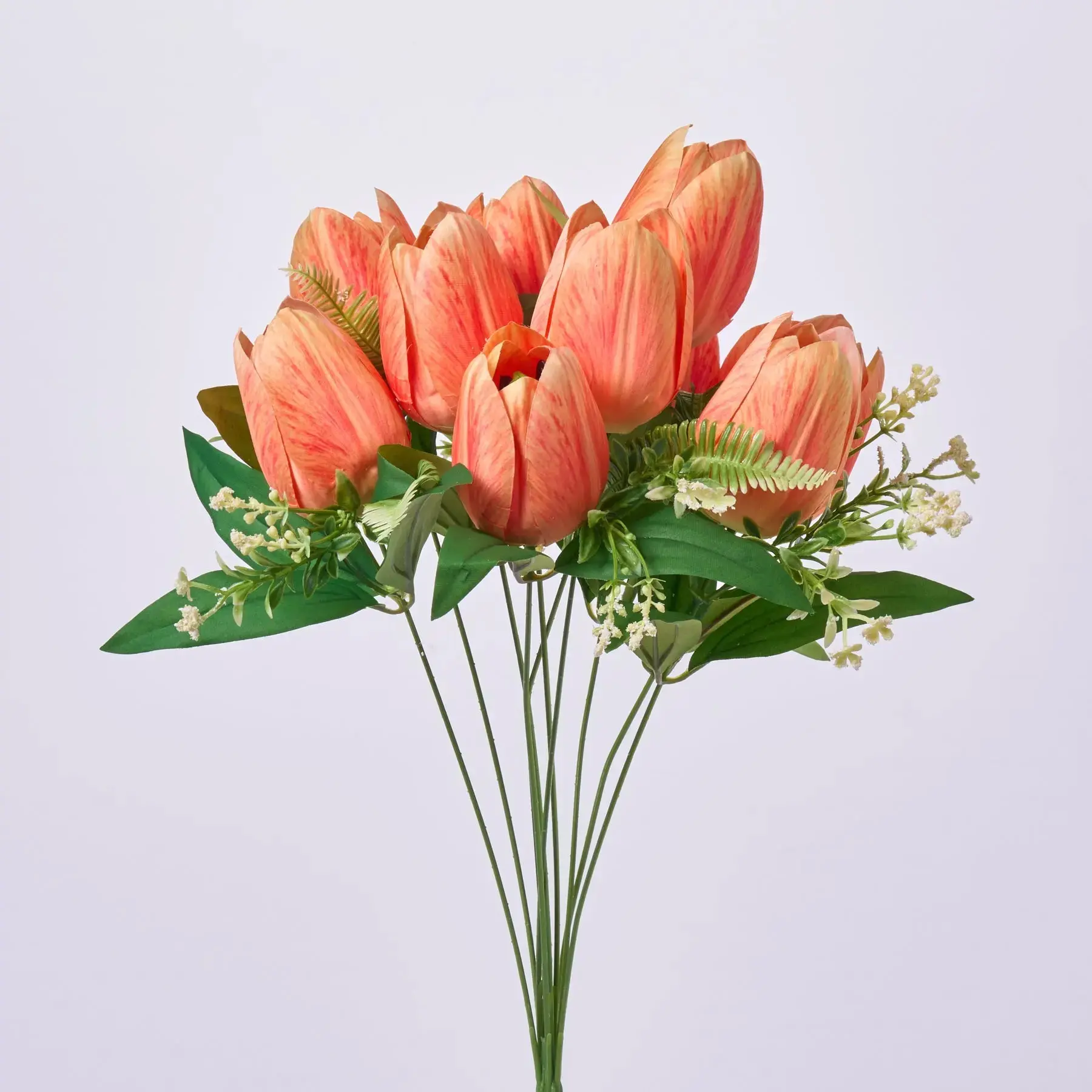19" Tall x 9" Wide x 5" Diameter Orange Silk Artificial Tulip Bouquet with 10 Blooms, Bendable Wired Leaf Stems, Decorative Floral Centerpieces for Home Table Decor, Floral Decor