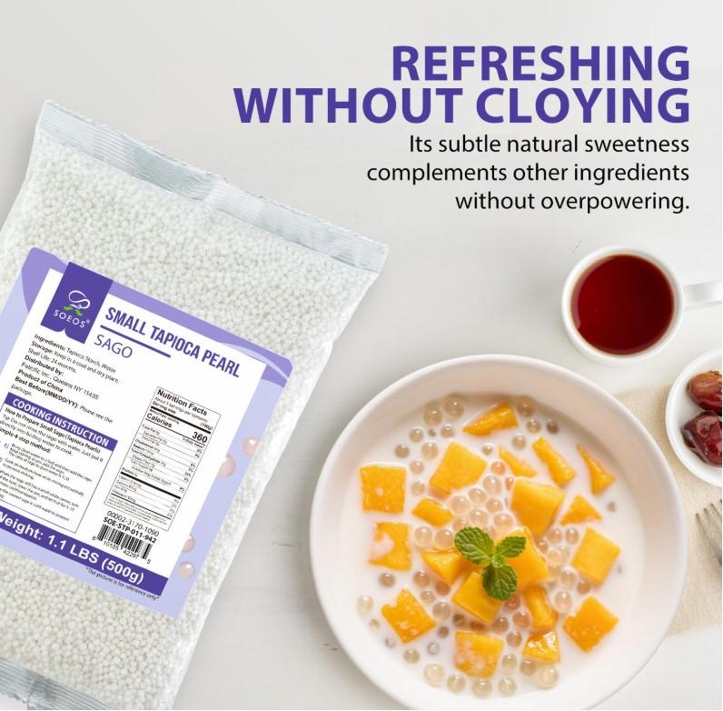 Soeos Small Tapioca Pearls for Asian Desserts, Bubble Tea, and Puddings, Quick-Cooking Sago Ball, Non-GMO, Gluten-Free,1.1 lbs (500g)