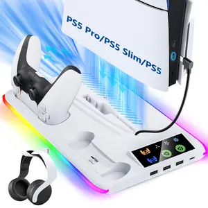 Controller Charger for PS5/PS5 Slim/Pro: PS5 Stand Cooling Fan and Controller Charger Station, PS5/PS5 Slim/Pro Accessories Vertical Charging Dock for PlayStation 5 Console