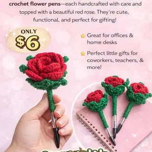 Crochet Flower Pens Handcrafted with Care Rose Red Pen Perfect for Offices Home Desks Great Gifts for Coworkers Teachers