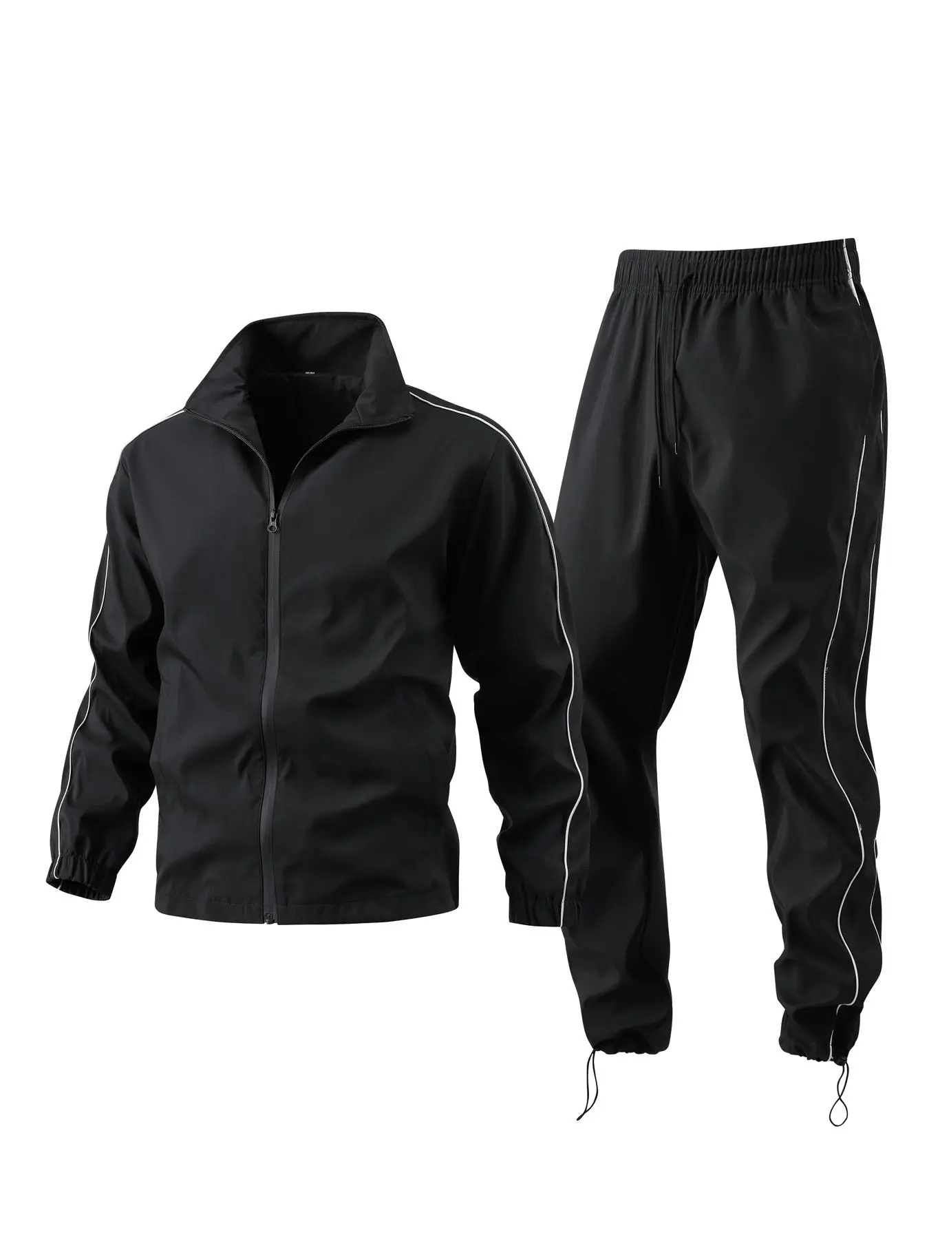 Men's Contrast Binding Zip Up Jacket & Pants Streetwear Tracksuit Matching Set, Casual Tracksuits, Casual Long Sleeve Outerwear & Trousers, Men's Spring & Fall Clothes, Menswear, Spring Sportswear, Tracksuit Sets