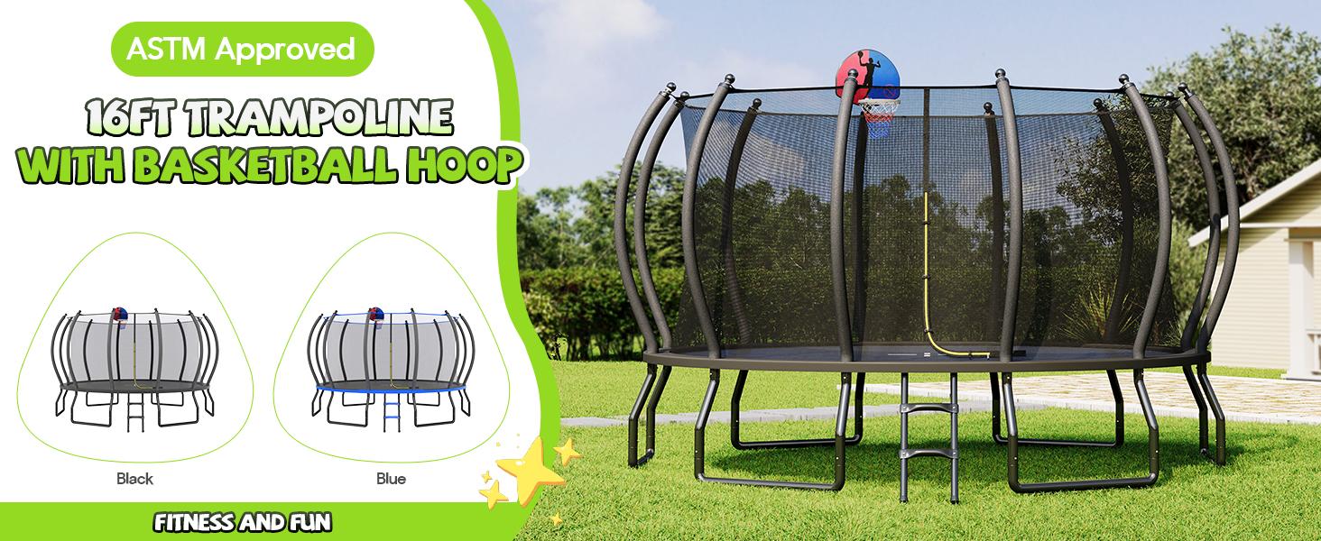 [Spring Sale] AMERLIFE Outdoor Trampoline with Enclosure Net and Ladder, Recreational Trampolines for Kids and Adults, Quick Connect Frame, ASTM Approval-16FT Ships in 2 Boxes/Best Gift Ideas/Christmas Gifts