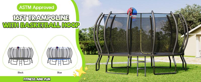 AMERLIFE Outdoor Trampoline with Enclosure Net and Ladder, Recreational Trampolines for Kids and Adults, Quick Connect Frame, ASTM Approval-16FT Ships in 2 Boxes/Best Gift Ideas/Christmas Gifts