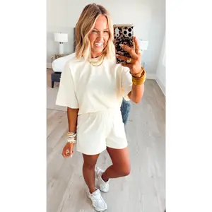 Amaya Textured Knit Top & Shorts Set-Cream