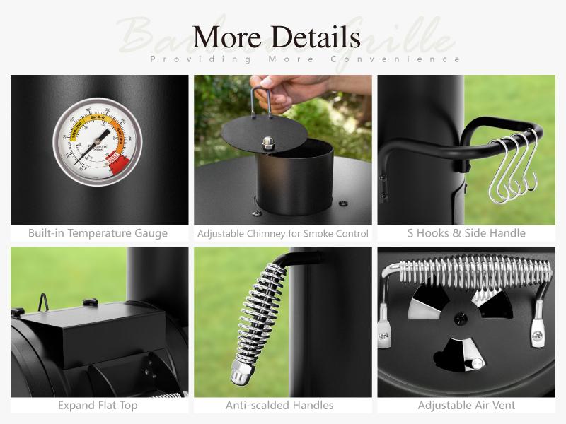 Heavy Duty Smoker, X-Large Charcoal Grill with Offset Smoker, 942 sq.in. Cooking Area, For Outdoor Camping Family & Friends Gathering Barbecue