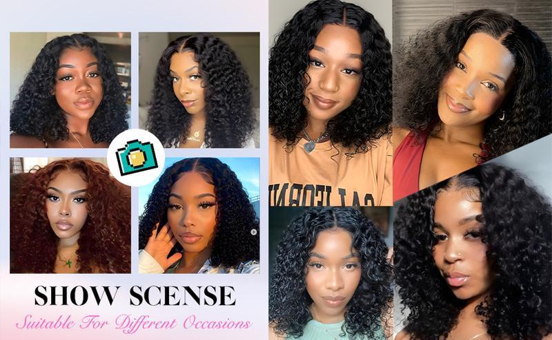 Tnice Short Bob Glueless Wigs Ready To Wear Deep Wave Curly Wigs Human Hair Wet and Wave 4x4 HD Lace Closure Wig For Women Pre Plucked 200%