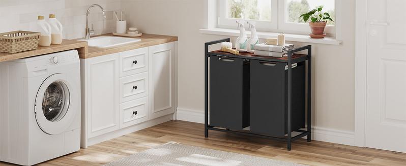 SONGMICS HOME VASAGLE Laundry Sorter with Top Shelf and Pull-Out Bag, Compartment Modern Irregular Laundry Basket Organiser SONGMICS HOME VASAGLE Laundry Sorter with Top Shelf and Pull-Out Bag, Compartment Modern Irregular Laundry Basket Organiser