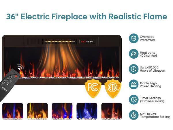 Bestier 70" Fireplace TV Stand for TVs up to 80", Fluted Entertainment Center with 36" Fireplace, 0.5-9 Hours Timer, LED Lights Media Console for Living Room