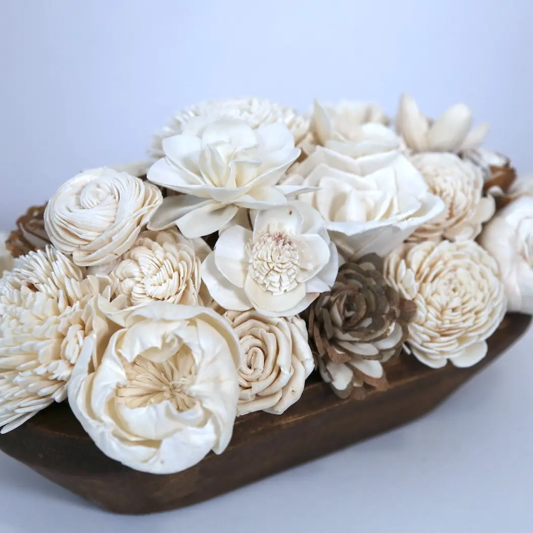 Julia Dough Bowl Centerpiece | Dough Bowl Farmhouse Gifts | Wood Dough Bowl Flowers | Sola Flower Arrangement | Sola Wood Flowers Gift Wedding Decoration