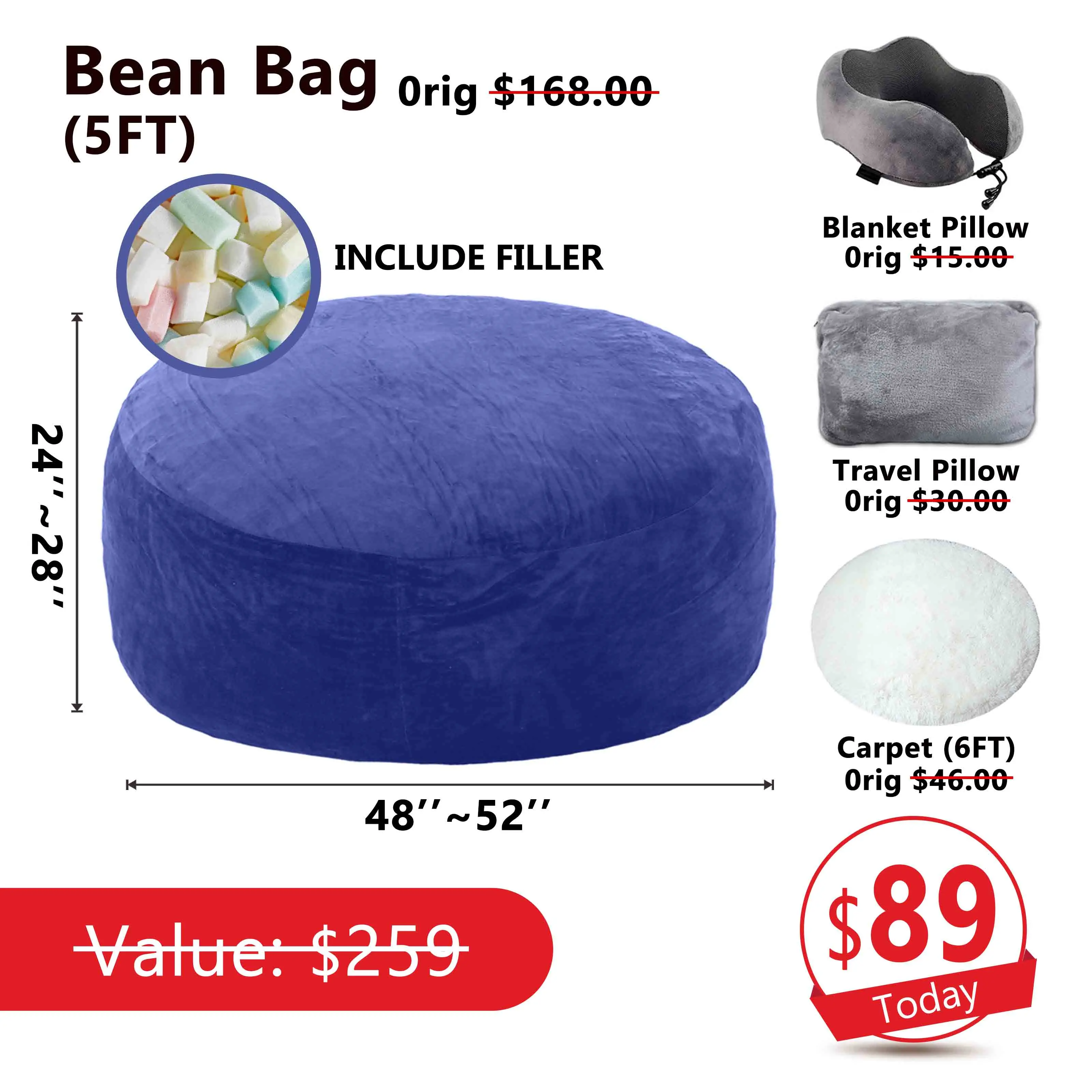 5FT Blue (Include Filler U-pillow Blanket Carpet)