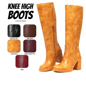 Womens Knee High Boot Square Toe Chunky Block Heel Comfy Side Zipper Easy Pull On Casual Formal Party Event Fashion Banana Boots Deals For You Days