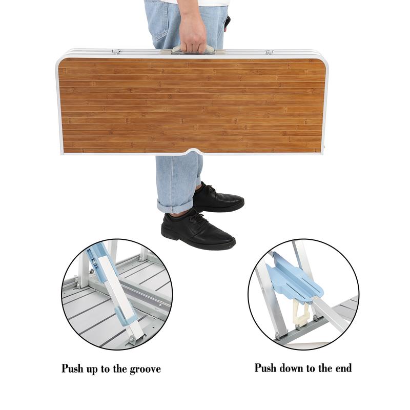 VINGLI 4 Ft Camping Picnic Table Set with 4 Seats, 220 Lbs Support Aluminum Frame, Foldable Suitcase Design with Umbrella Hole, for BBQ, Travel, Outing, Gathering, RV