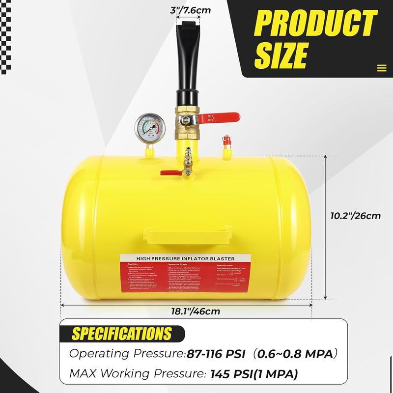5 Gallon Air Tire Inflator with Pressure Gauge & Handle, 145 Max PSI Tire Seater Blaster, Heavy Duty Air Tires Bead Seater for Car, Truck, ATV Tires