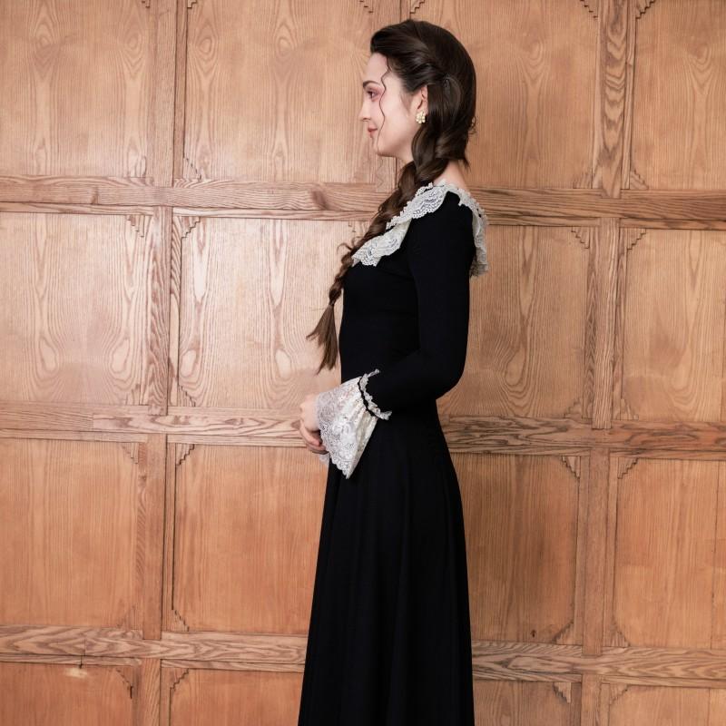 Delphi Muse Knit Dress--LuminaVenus Dresses Irregular Hem Alix Earle Dress  Casual Chic Elegance Elegant Everyday Fabric Fashion Feminine Flared Lace Soft Vintage Style Black Womenswear Black Womenswear