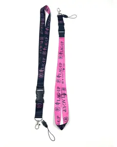 Flag-Up Lanyard - Keychain, Wristlet, Phone Strap - Black, Pink