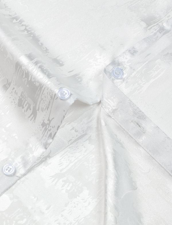 ZEROYAA Men's Shiny Luxury Silk Satin Jacquard Dress Shirt Short Sleeve Button Up Shirts for Party Prom