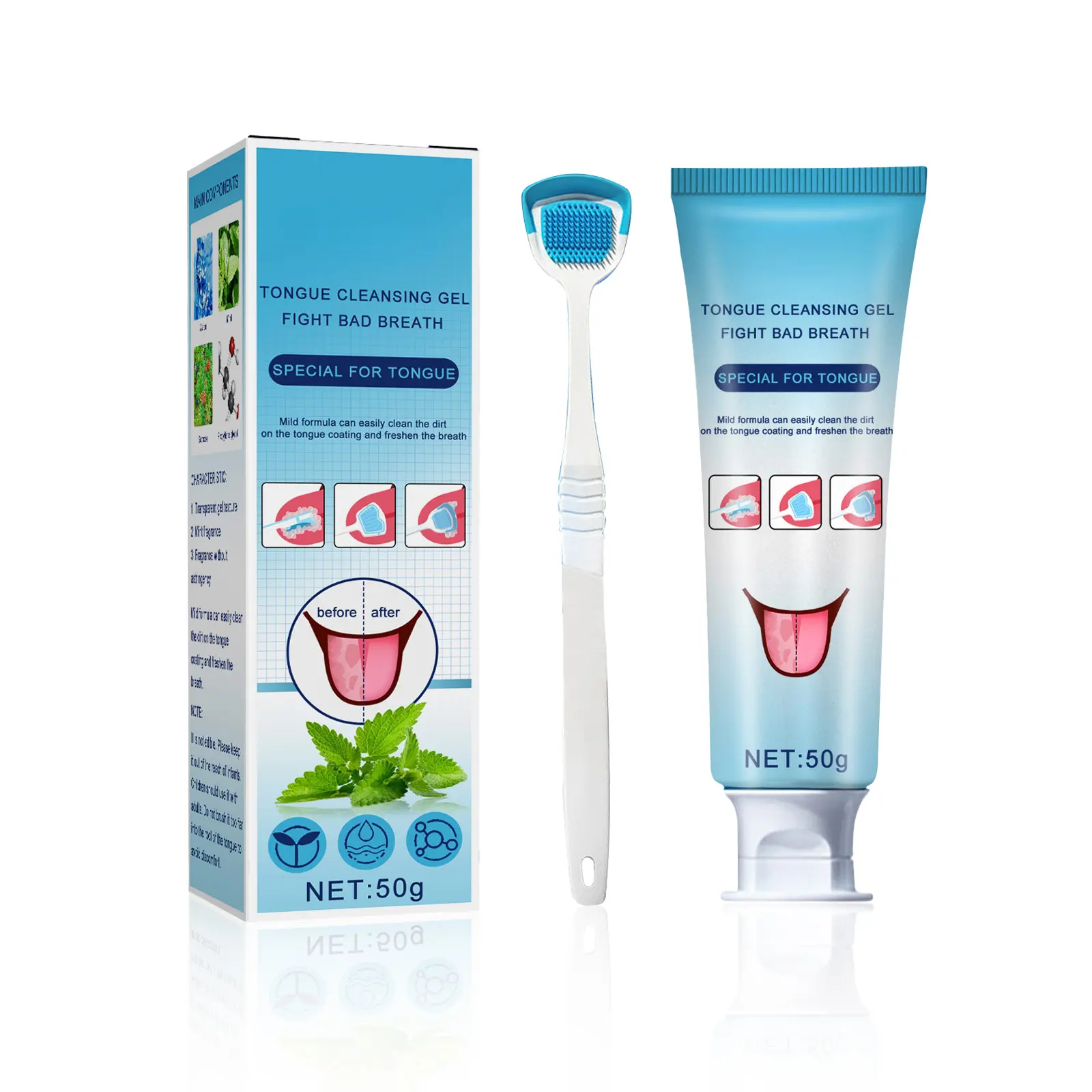 Oral Care Kit with Tongue Cleaning Gel and Tongue Scraping Tool - Daily Oral Care Product for Deep Cleansing, Bad Breath Neutralization & Instant Minty Freshness
