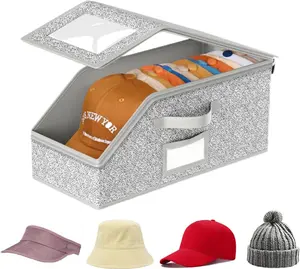 1 PCS Stackable Hat Storage for Baseball Caps, Holds up to 12 Caps Hat Organizer for Closet, Sturdy Snapback Boxes for Men with Cardboard, Grey
