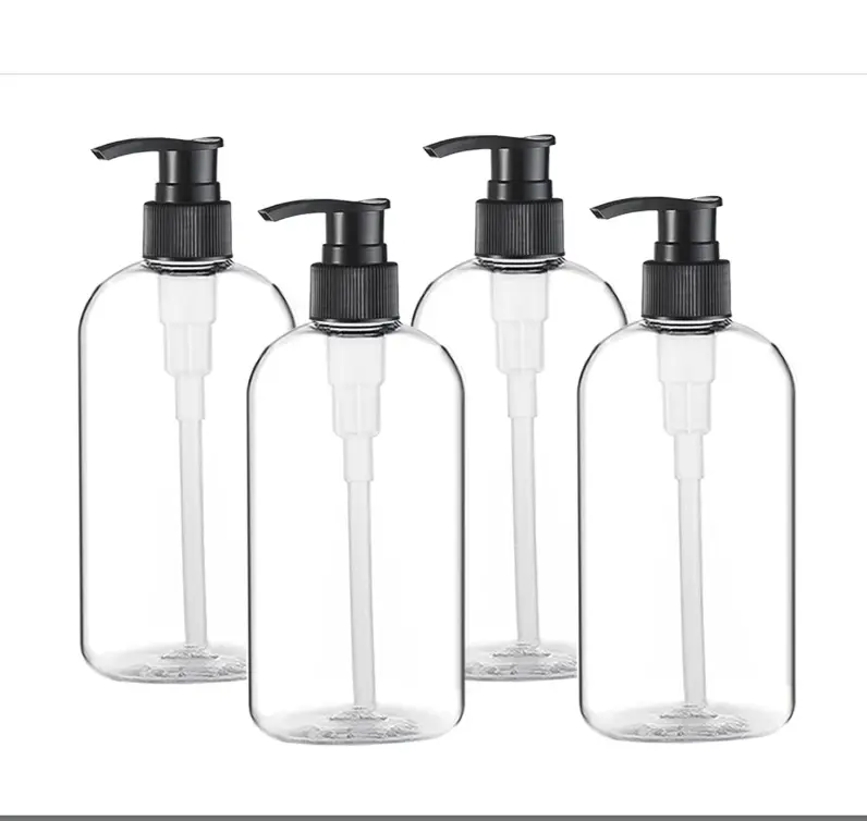 Empty Plastic Pump Bottles Dispenser 4 Pack 16oz/500ml Portable Clear BPA-Free Cylinder Shampoo Lotion Hand Pump Bottle Durable Refillable Containers