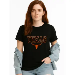 Texas Longhorns Black T-Shirt Casual Wear Personalized Unisex Women's Top All Season Comfortable Breathable Short Sleeve Tee Suitable For Various Outfits Made In Usa