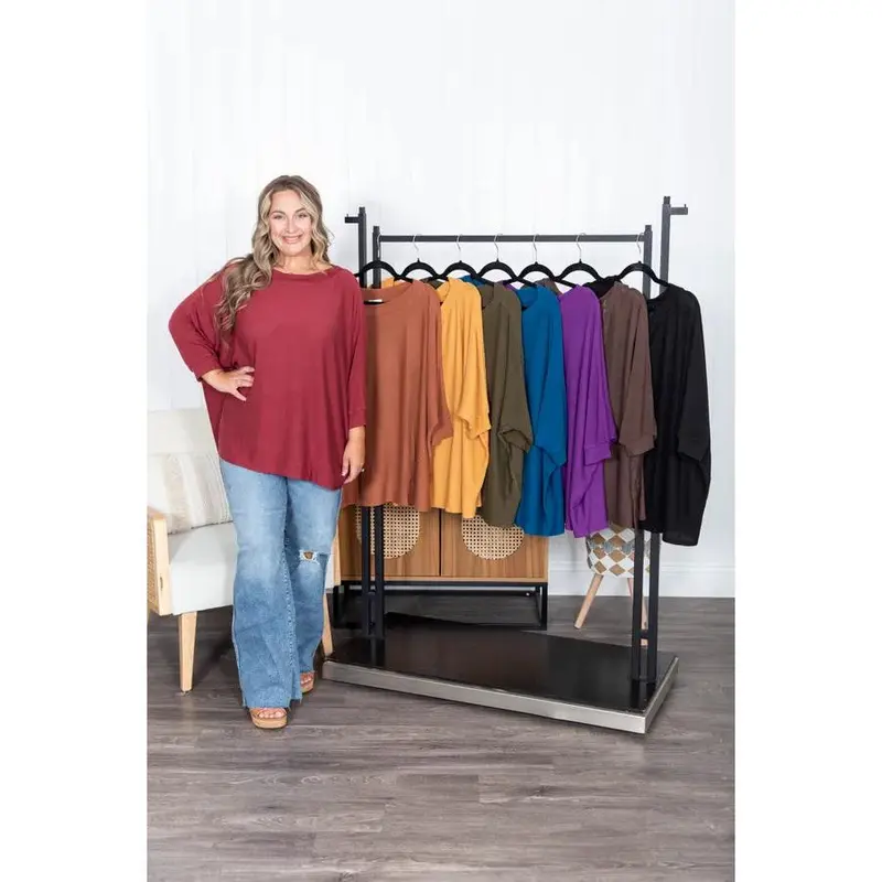 Women's Airplay Dolman Blouse - Soft Knit Oversized Polyester-Spandex Fabric, Basic Fit, Casual Dolman Top for 1x/2x, 2x/3x Stylish Daily Wear